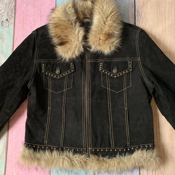 Giacca Black Jacket with Cream Faux Fur Trim - Picture 2 of 9